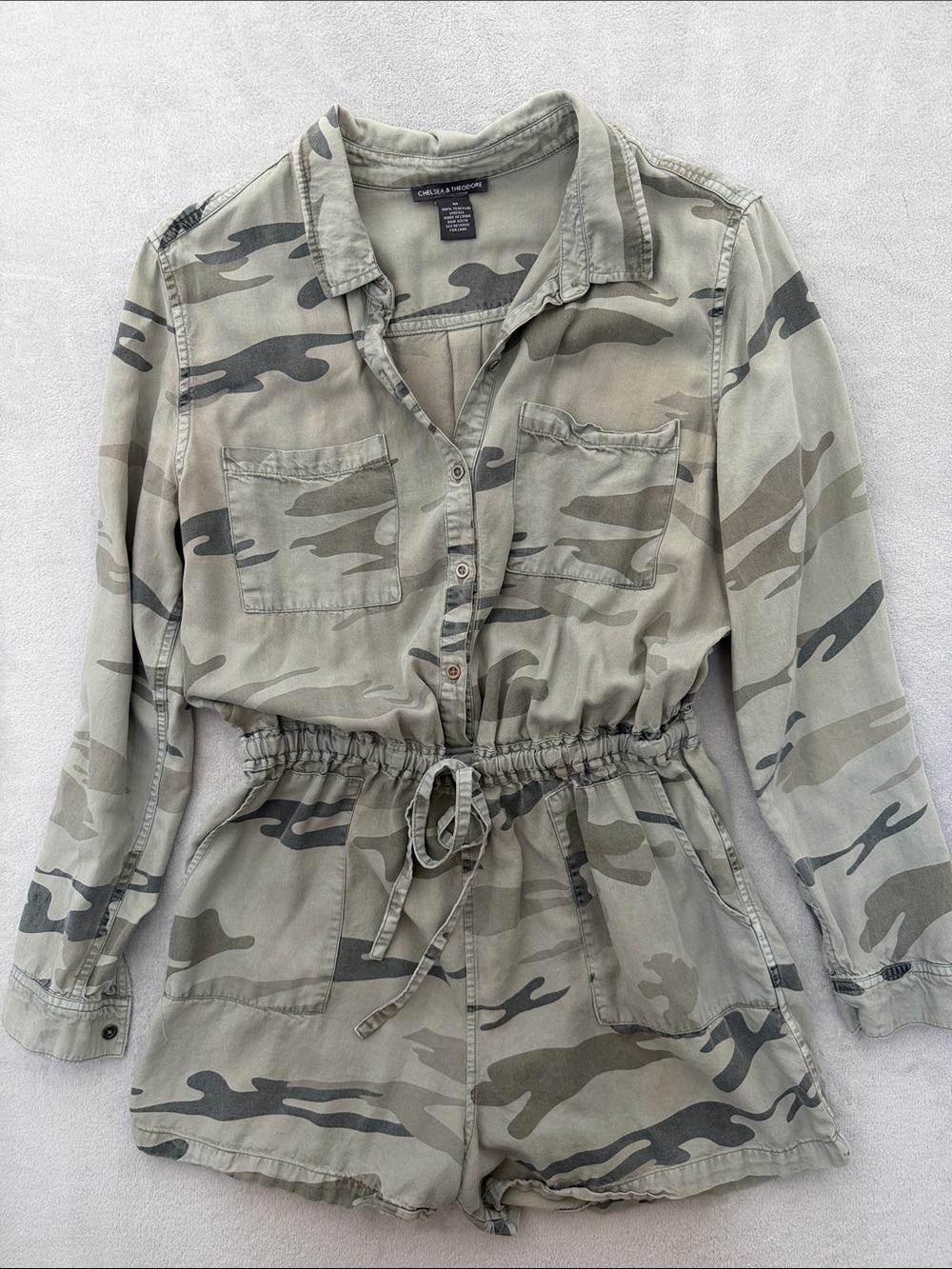 Chelsea & Theodore Olive Green Camo Long Sleeve Jumper Short
